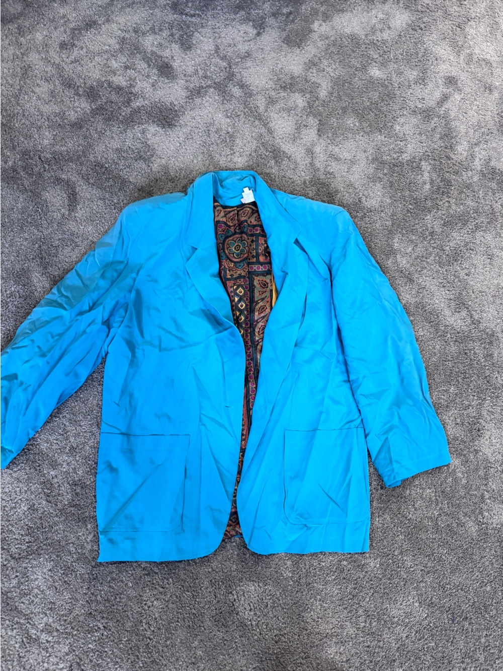 Vintage 1980s Silk Turquoise Open Front Jacket Paisley Lining